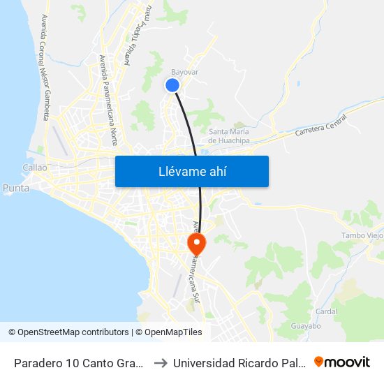 Paradero 10 Canto Grande to Universidad Ricardo Palma map