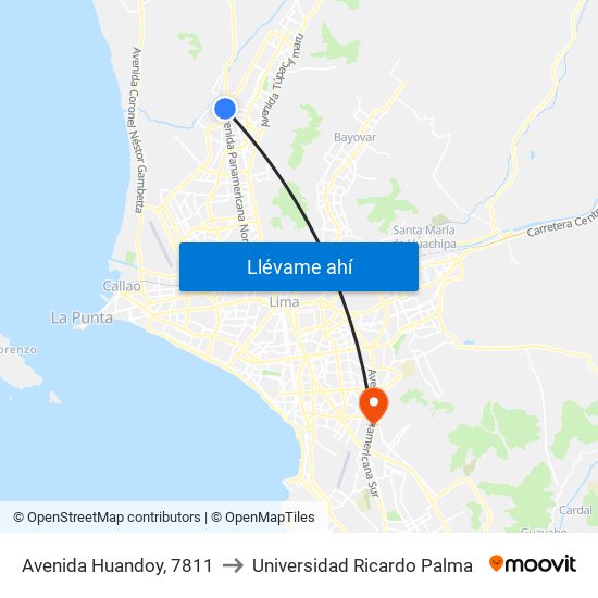 Avenida Huandoy, 7811 to Universidad Ricardo Palma map