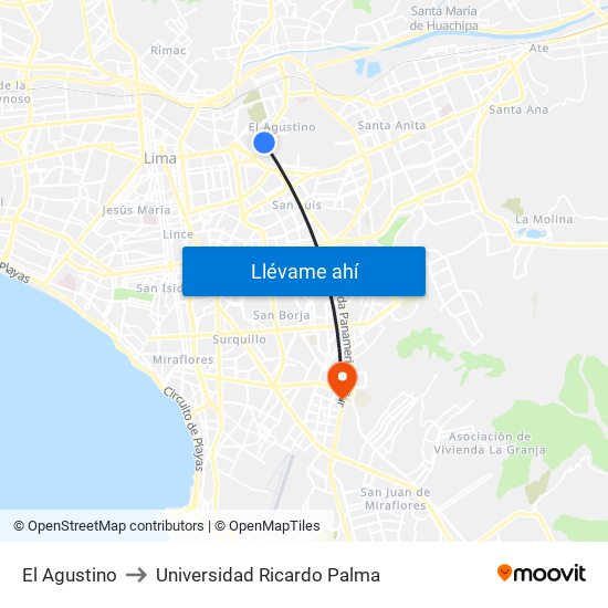 El Agustino to Universidad Ricardo Palma map