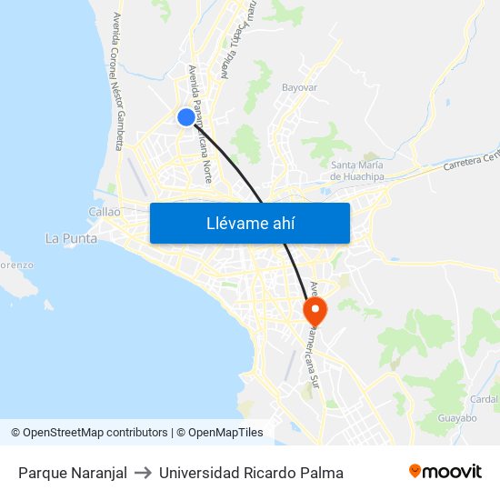 Parque Naranjal to Universidad Ricardo Palma map