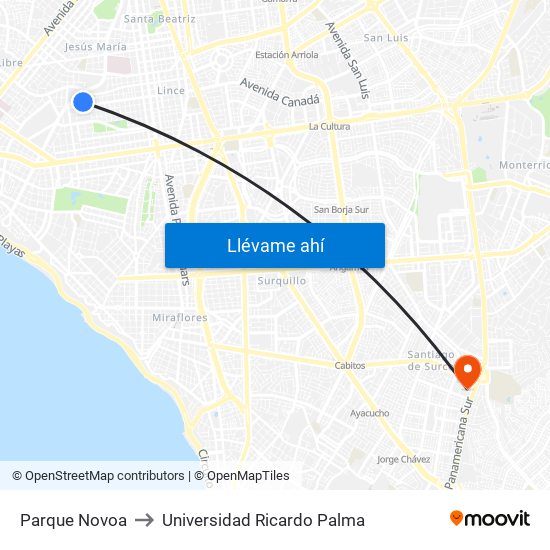 Parque Novoa to Universidad Ricardo Palma map