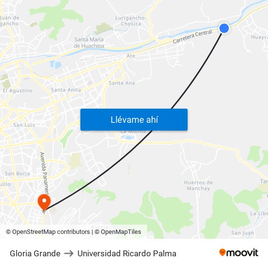 Gloria Grande to Universidad Ricardo Palma map