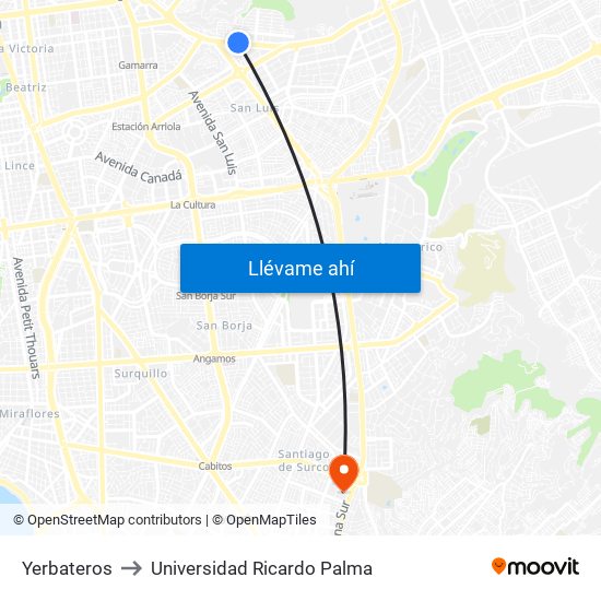 Yerbateros to Universidad Ricardo Palma map