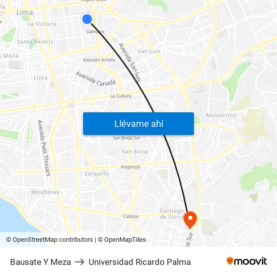 Bausate Y Meza to Universidad Ricardo Palma map