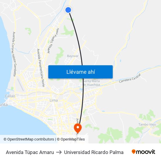 Avenida Túpac Amaru to Universidad Ricardo Palma map