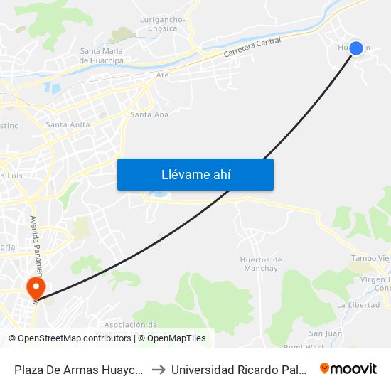 Plaza De Armas Huaycán to Universidad Ricardo Palma map
