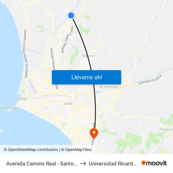 Avenida Camino Real - Santo Domingo to Universidad Ricardo Palma map