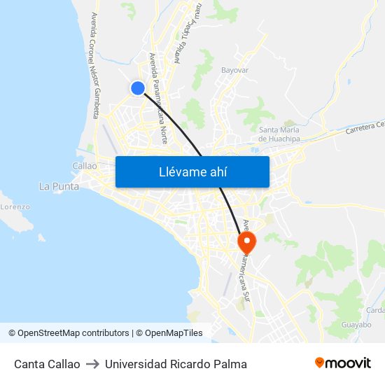 Canta Callao to Universidad Ricardo Palma map
