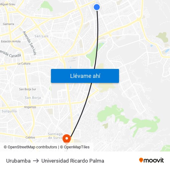 Urubamba to Universidad Ricardo Palma map