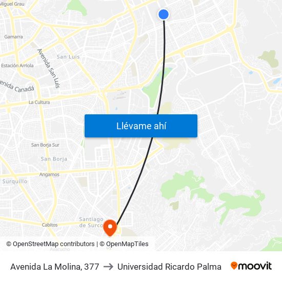 Avenida La Molina, 377 to Universidad Ricardo Palma map