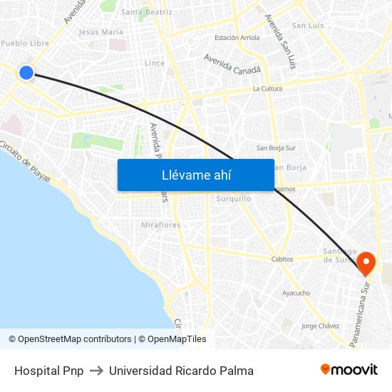 Hospital Pnp to Universidad Ricardo Palma map