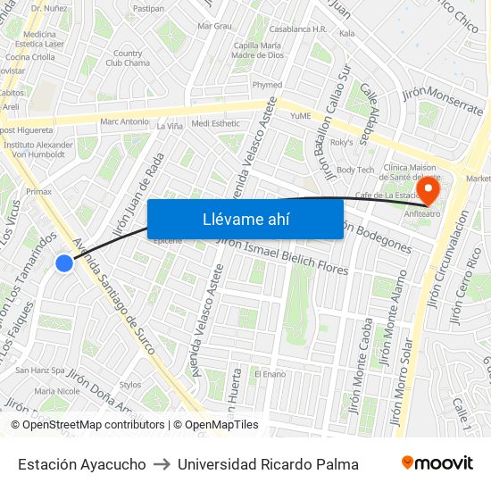 Estación Ayacucho to Universidad Ricardo Palma map