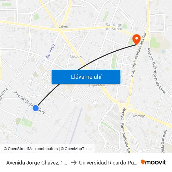 Avenida Jorge Chavez, 1218 to Universidad Ricardo Palma map