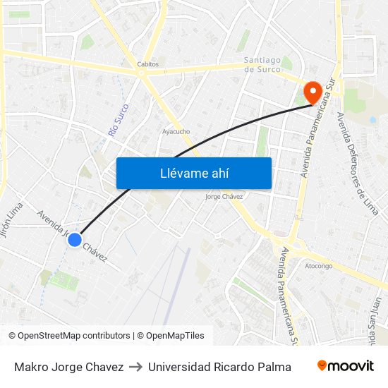 Makro Jorge Chavez to Universidad Ricardo Palma map