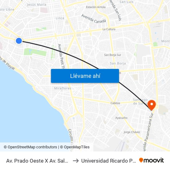 Av. Prado Oeste X Av. Salaverry to Universidad Ricardo Palma map