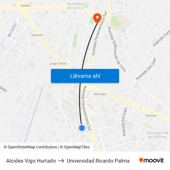 Alcides Vigo Hurtado to Universidad Ricardo Palma map