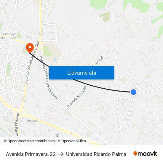 Avenida Primavera, 22 to Universidad Ricardo Palma map
