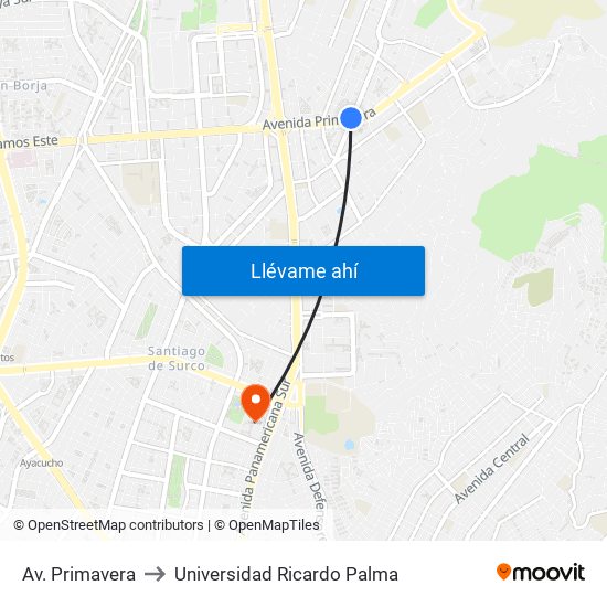 Av. Primavera to Universidad Ricardo Palma map