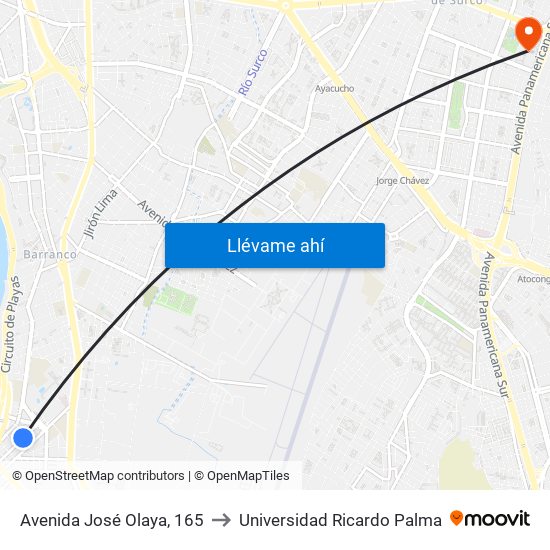 Avenida José Olaya, 165 to Universidad Ricardo Palma map