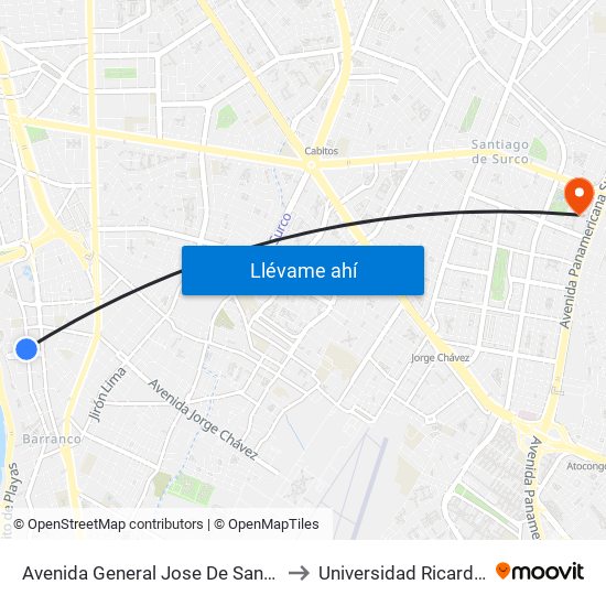 Avenida General Jose De San Martin, 321 to Universidad Ricardo Palma map