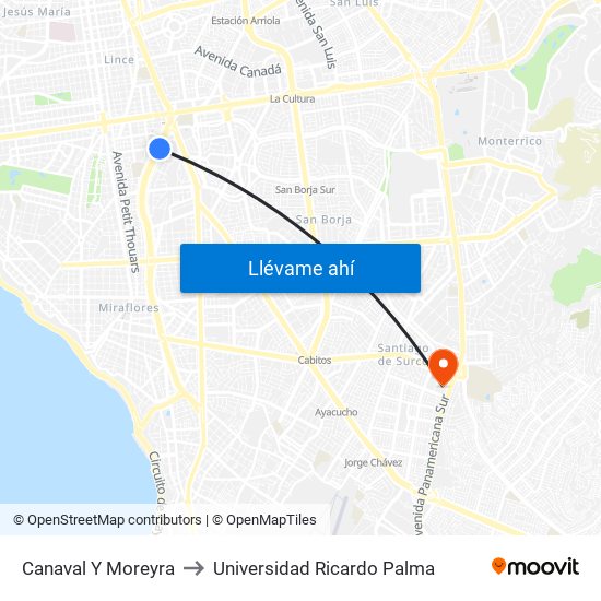 Canaval Y Moreyra to Universidad Ricardo Palma map