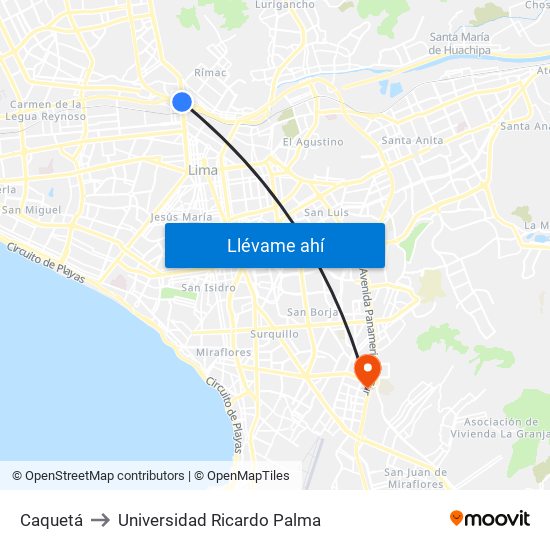 Caquetá to Universidad Ricardo Palma map