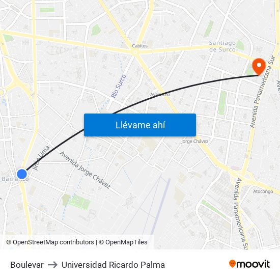 Boulevar to Universidad Ricardo Palma map
