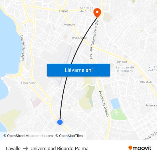 Lavalle to Universidad Ricardo Palma map