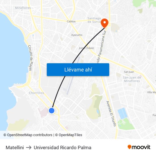 Matellini to Universidad Ricardo Palma map