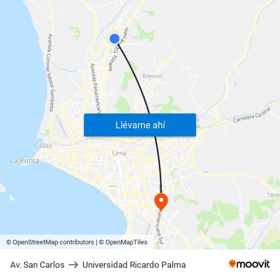 Av. San Carlos to Universidad Ricardo Palma map