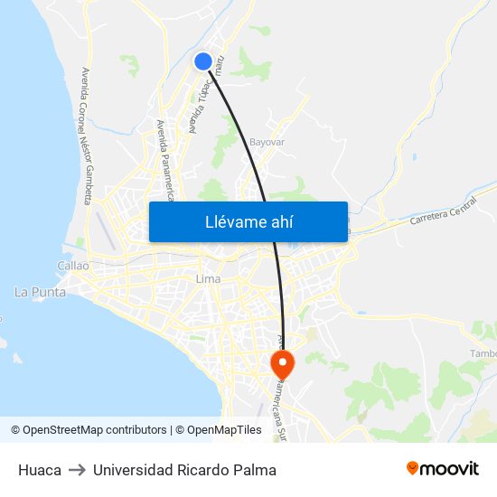 Huaca to Universidad Ricardo Palma map