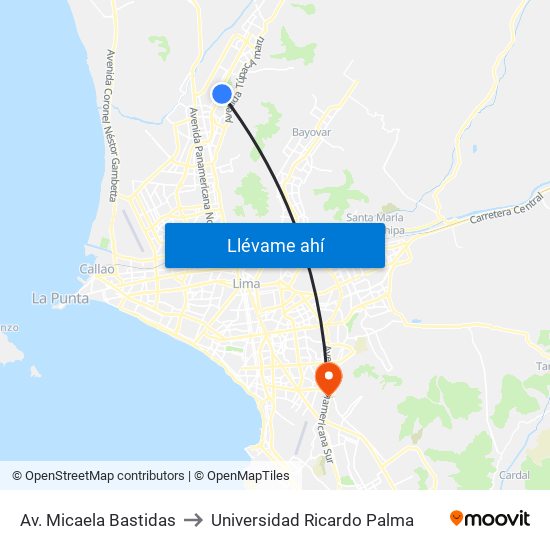 Av. Micaela Bastidas to Universidad Ricardo Palma map