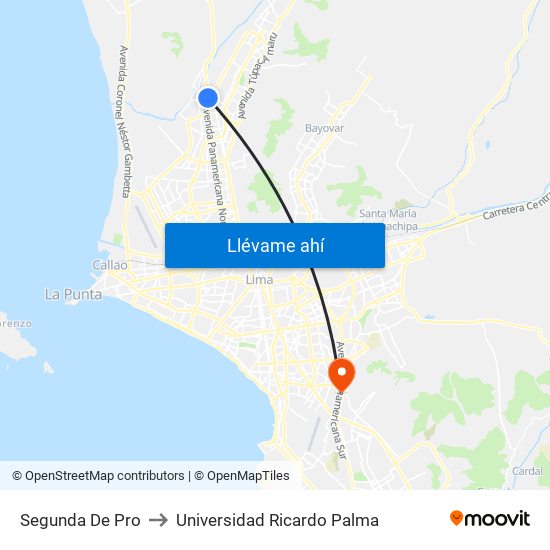Segunda De Pro to Universidad Ricardo Palma map