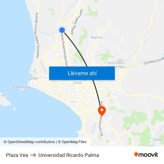 Plaza Vea to Universidad Ricardo Palma map
