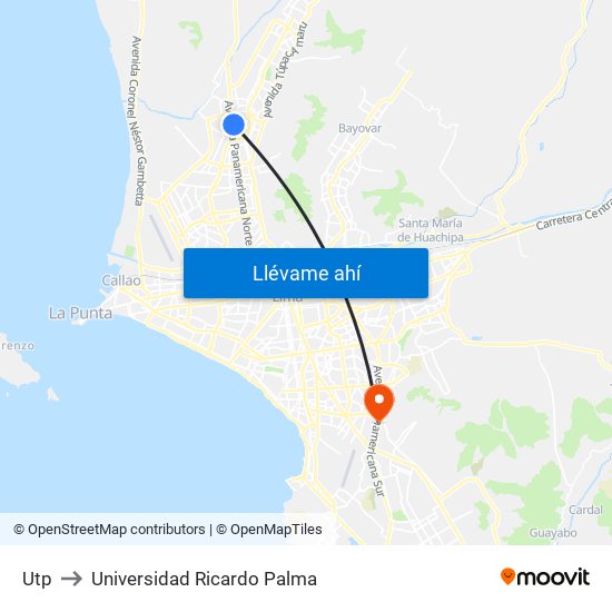 Utp to Universidad Ricardo Palma map