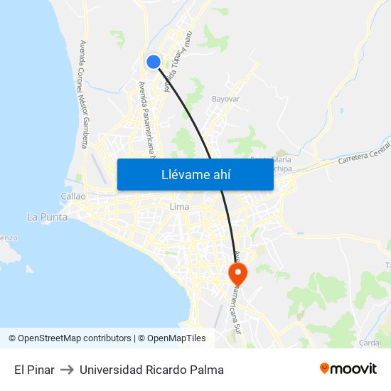 El Pinar to Universidad Ricardo Palma map