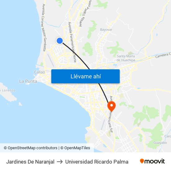 Jardines De Naranjal to Universidad Ricardo Palma map