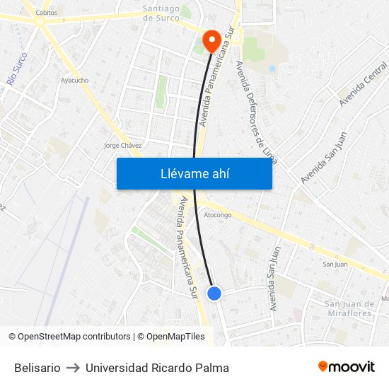 Belisario to Universidad Ricardo Palma map