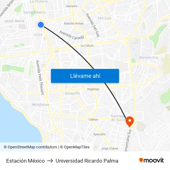 Estación México to Universidad Ricardo Palma map