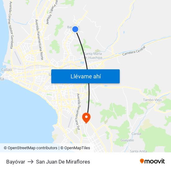 Bayóvar to San Juan De Miraflores map