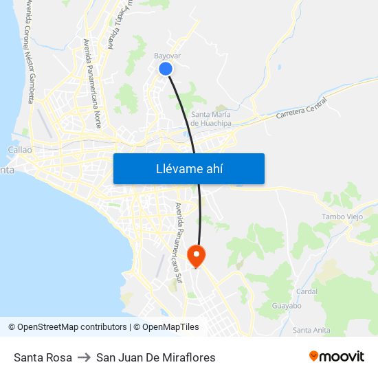 Santa Rosa to San Juan De Miraflores map