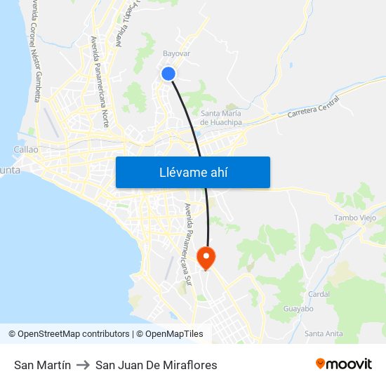 San Martín to San Juan De Miraflores map