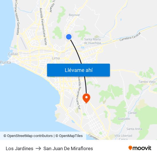 Los Jardines to San Juan De Miraflores map