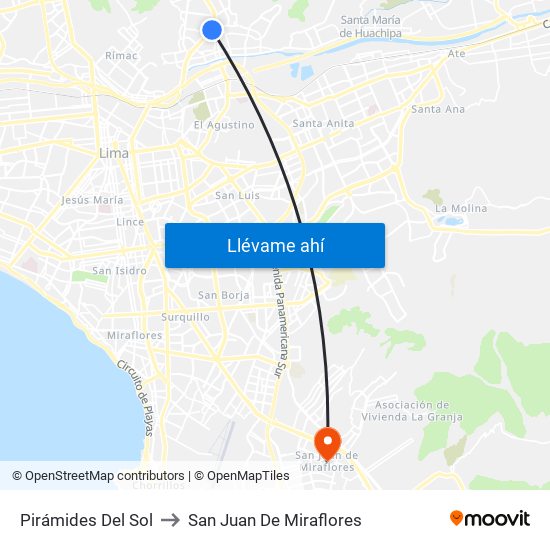 Pirámides Del Sol to San Juan De Miraflores map