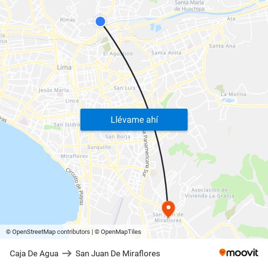 Caja De Agua to San Juan De Miraflores map