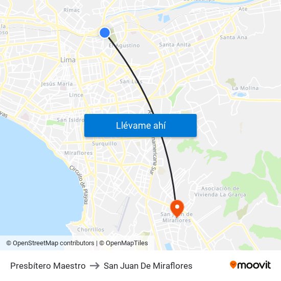 Presbítero Maestro to San Juan De Miraflores map
