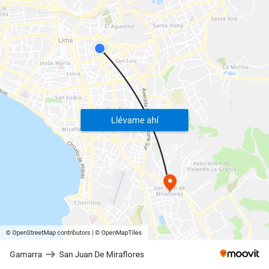 Gamarra to San Juan De Miraflores map