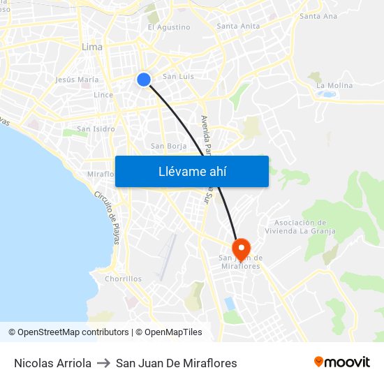 Nicolas Arriola to San Juan De Miraflores map