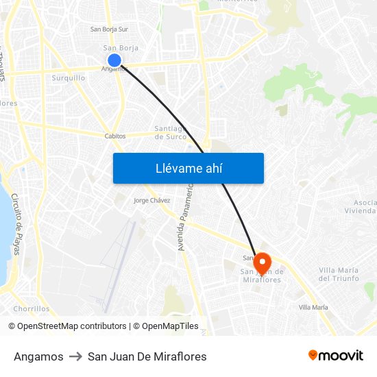 Angamos to San Juan De Miraflores map