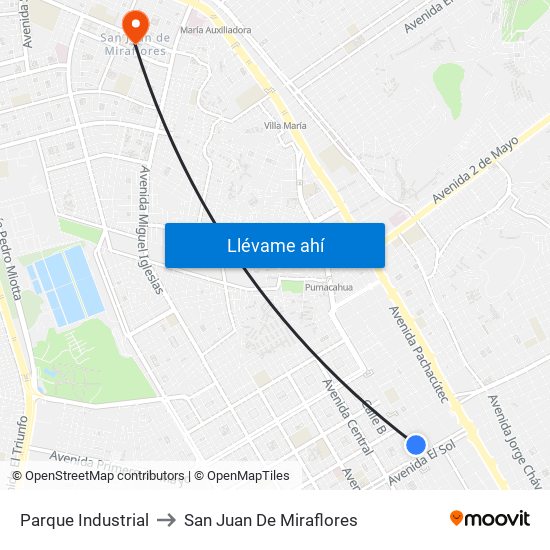 Parque Industrial to San Juan De Miraflores map